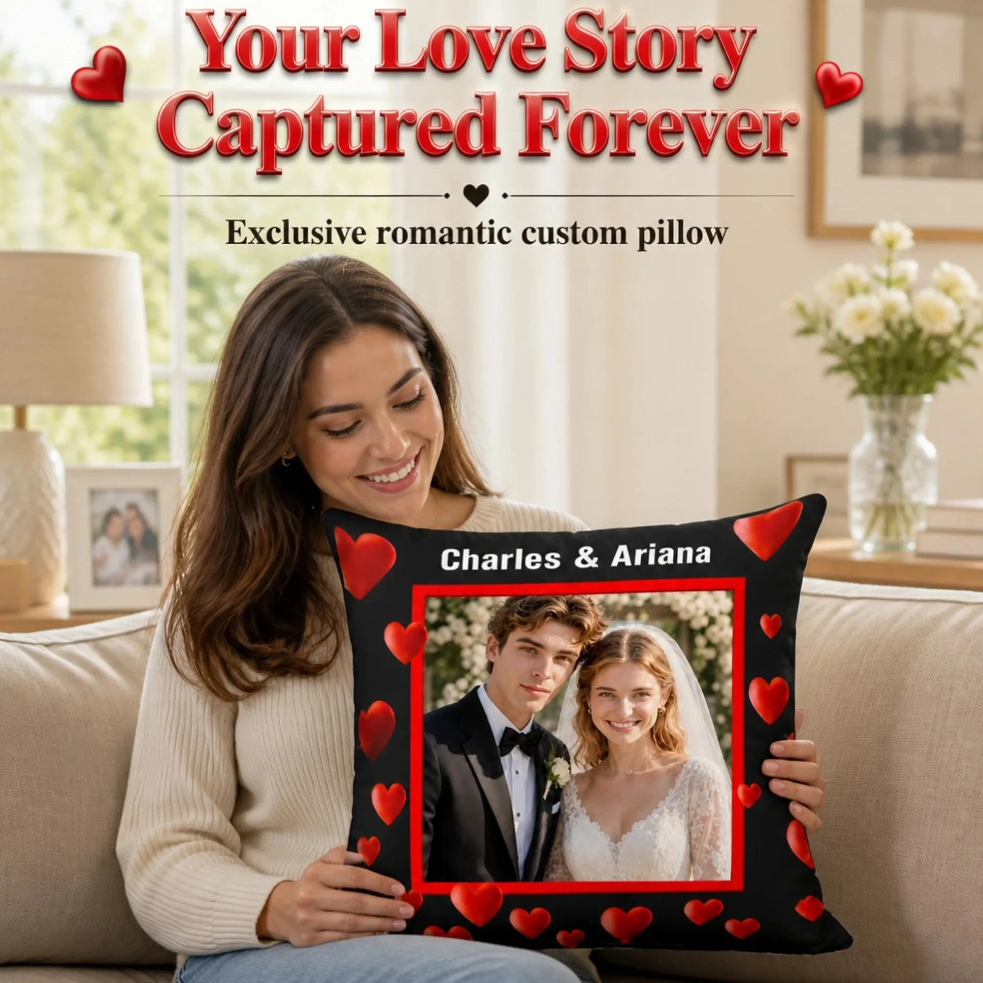 1pc Custom Pillow with Photo and Text 40x40 45x45cm Single Sided Printing Wedding Valentine's Day Gift for Couples Bride