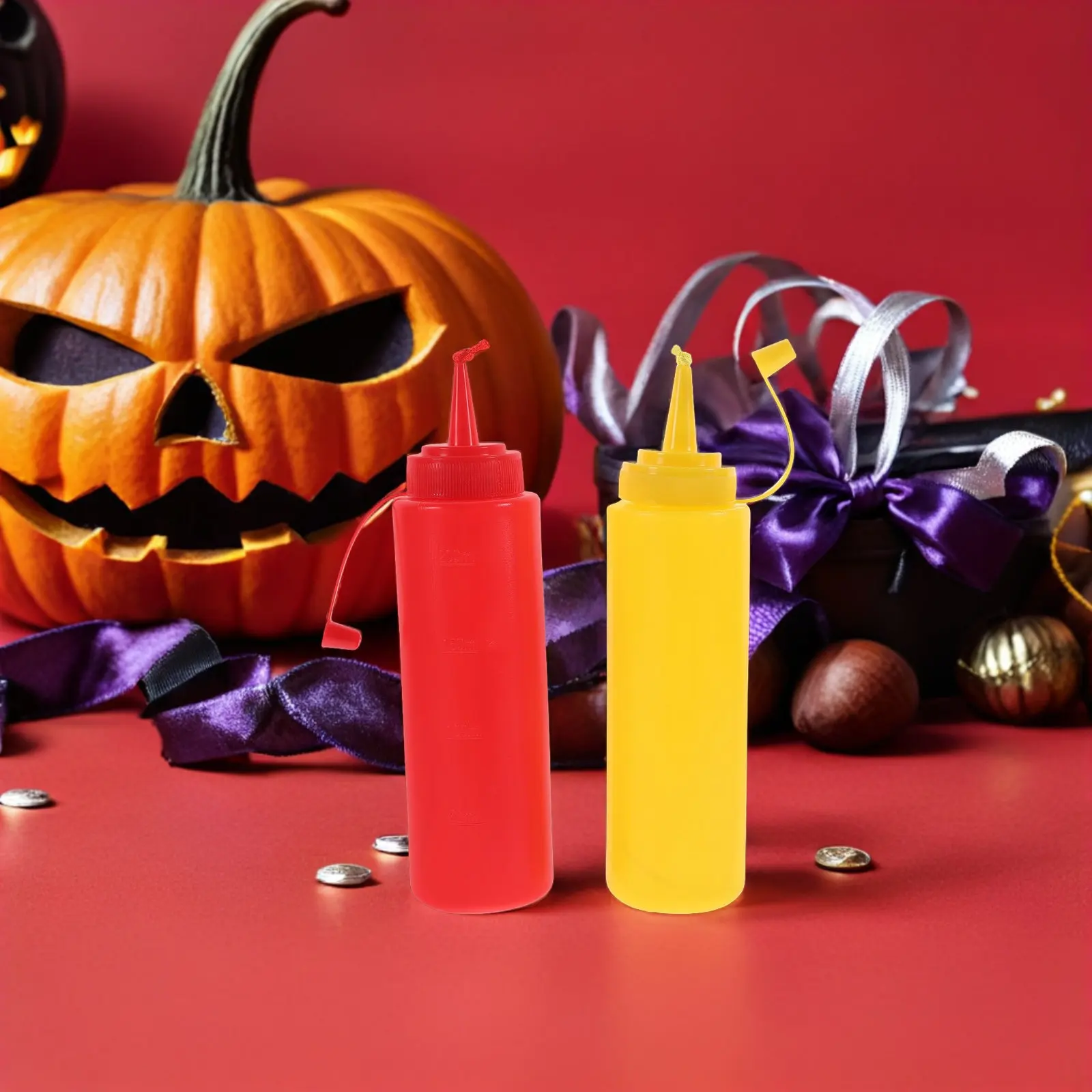 4Pcs Funny Ketchup Mustard Squirt Prank Set for April Fool's Day Decoration Playable Condiment Bottle Gag Prop Party Essential