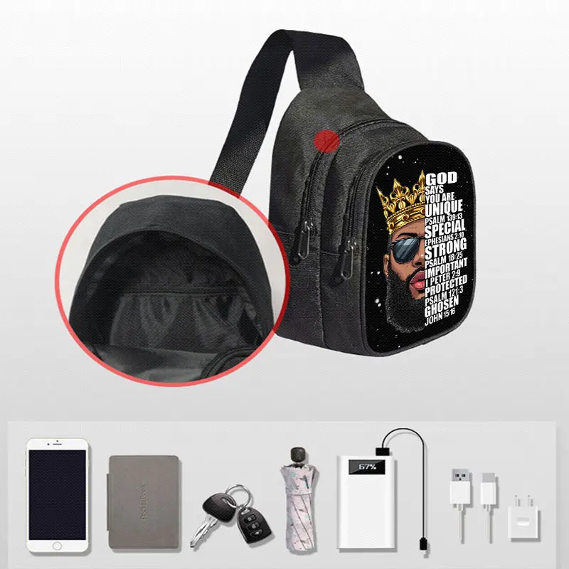 Re leoni neri con borsa sul petto con stampa corona Afro Man Preghiera Borse a tracolla da donna per borse a tracolla da viaggio Portachiavi per telefono