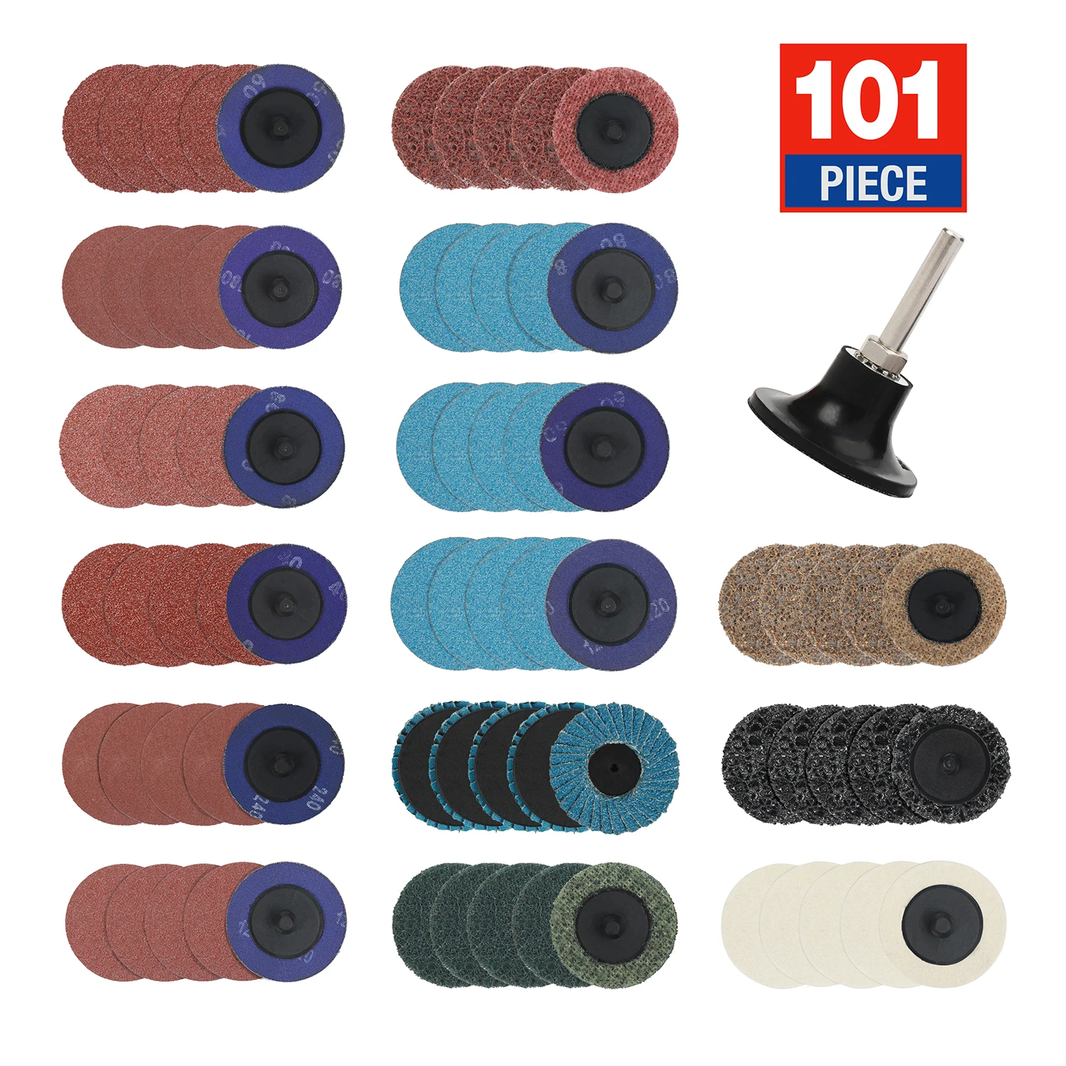 WORKPRO 101 pieces Sanding Discs Set 2 inch Discs with 1/4 inch Holder, Surface Conditioning Disc for Die Grinder Surface Prep