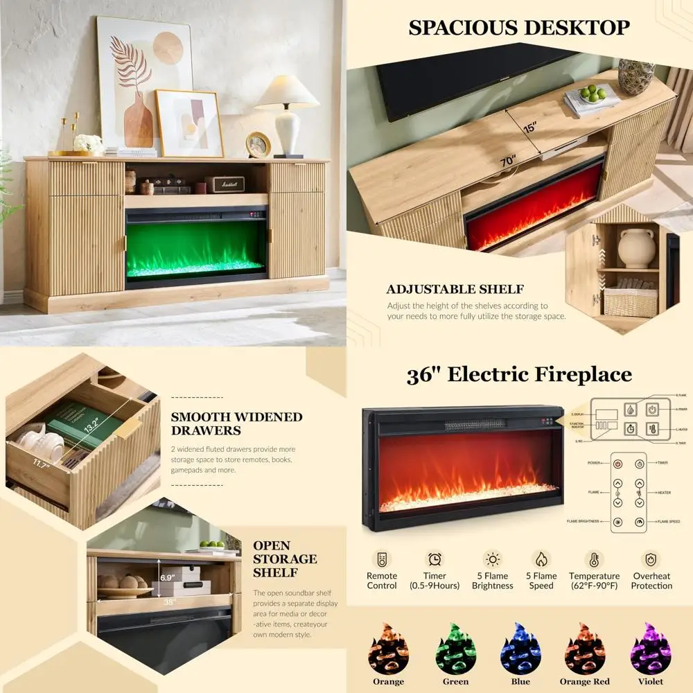 

Современная подставка для телевизора с электрическим камином 36, емкость для телевизора 80, деревянная медиаконсоль с ящиками