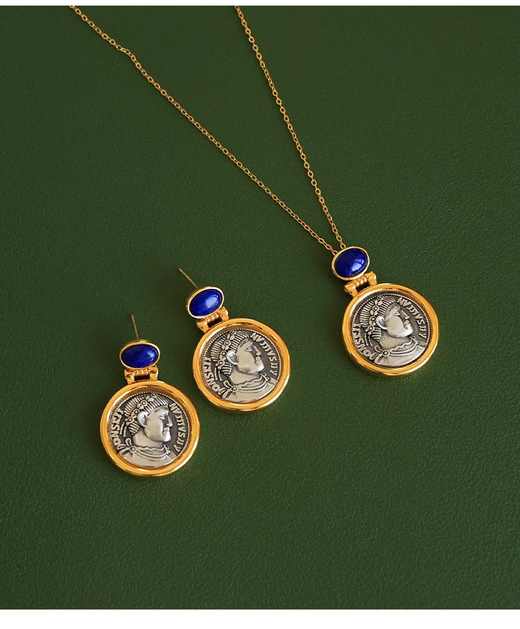 

Ancient Greek Silver Coin Necklace Earring Set Silver Coin Natural Lapis Lazuli Sterling Silver Jewelry Set