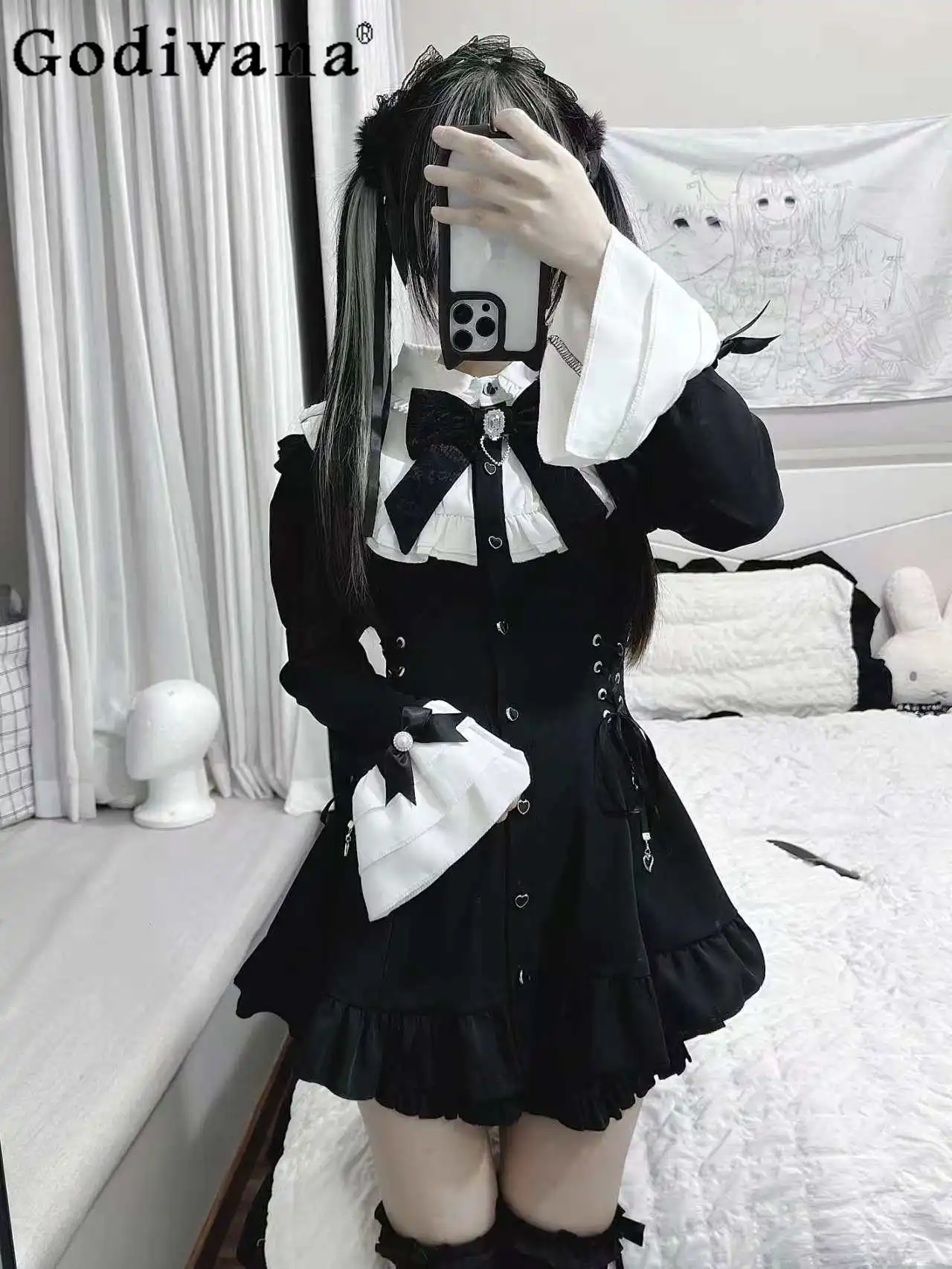 

Mine Gothic Dress Set for Women Slim Fit Lolita Long Sleeve Top Shorts 2-Piece Set Japanese Mass-Produced Dress Set Spring