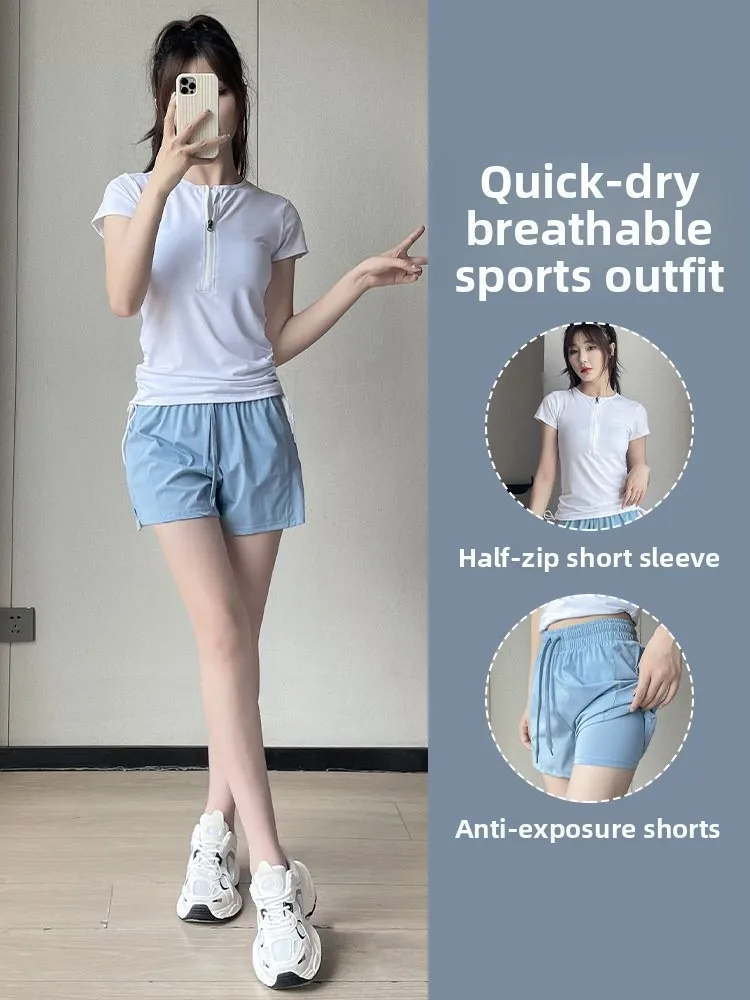 

Women's Yoga Fitness Outfit Set Quick Dry Running Shorts Loose T-Shirt Casual Sportswear Summer Collection Lefuyu Brand