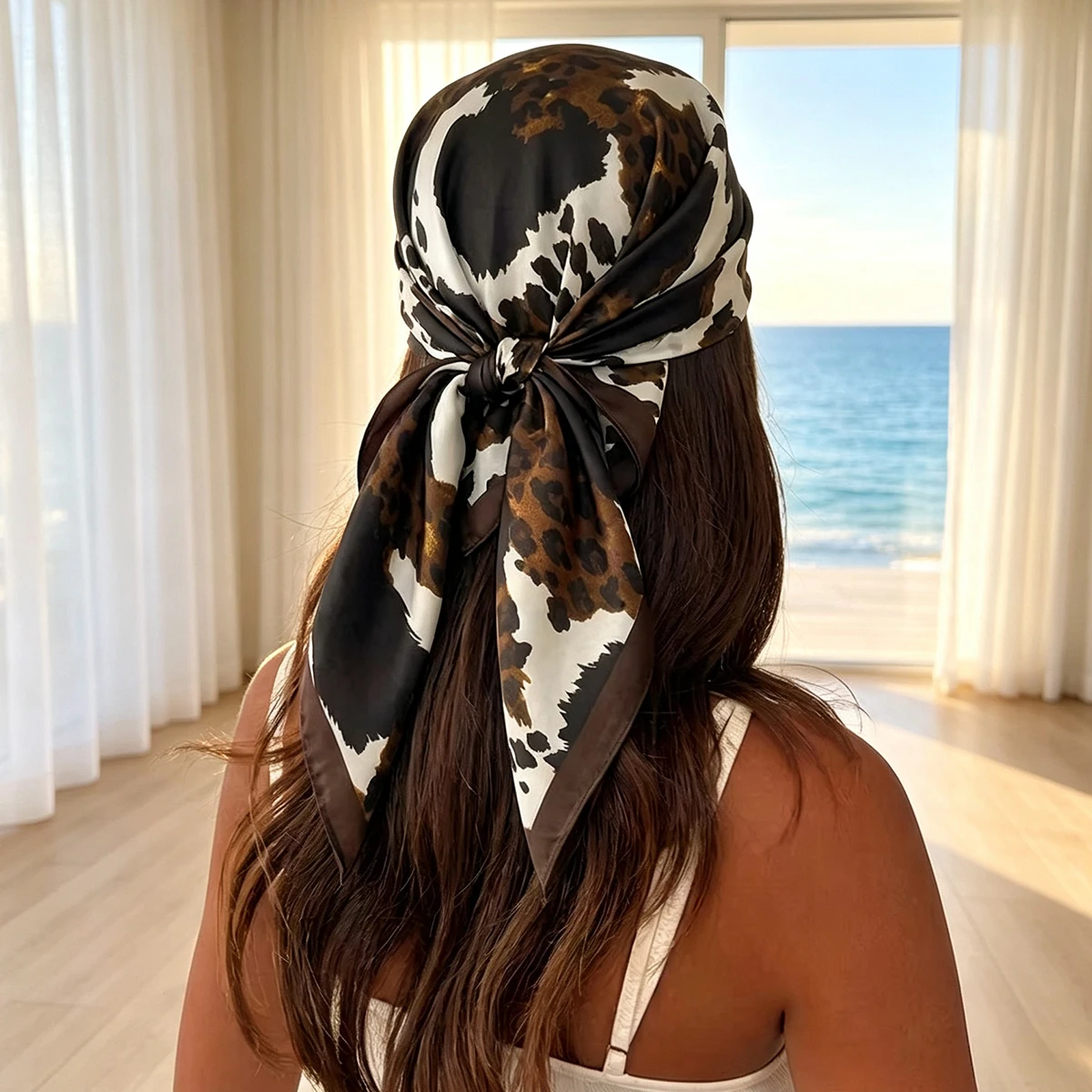 Diadema de Satén con Estampado de Leopardo de 70 cm, Elegante Pañuelo para el Cuello, Diadema Moderna para Mujer, Foulard, Nuevo Estilo 2026