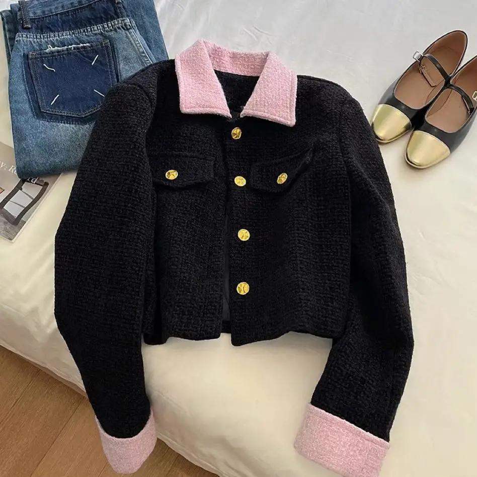 

Autumn New 3-15 years teenager Girls short Coat 2023 Korean Metal Single breasted Colored Coarse Woolen Coat kids outerwear