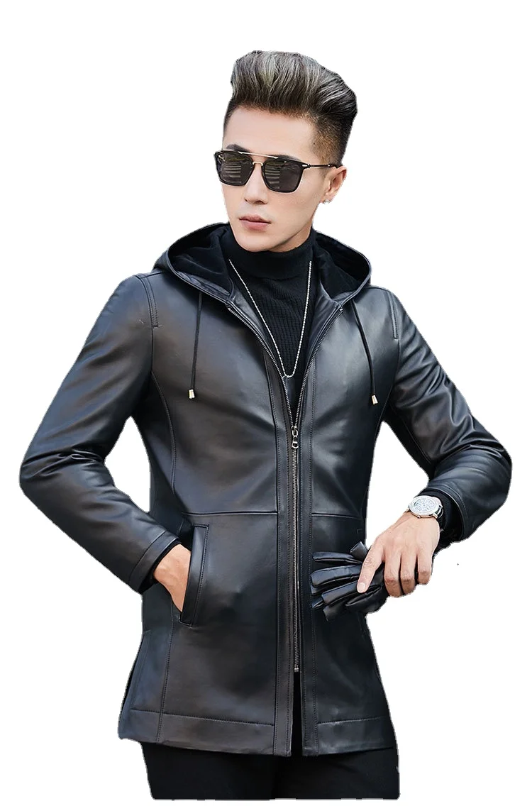 Natural Genuine Genuine Leather Clothes Men\'s Sheepskin Jacket Mid-Length Anorak Coat Fur Spring and Autumn