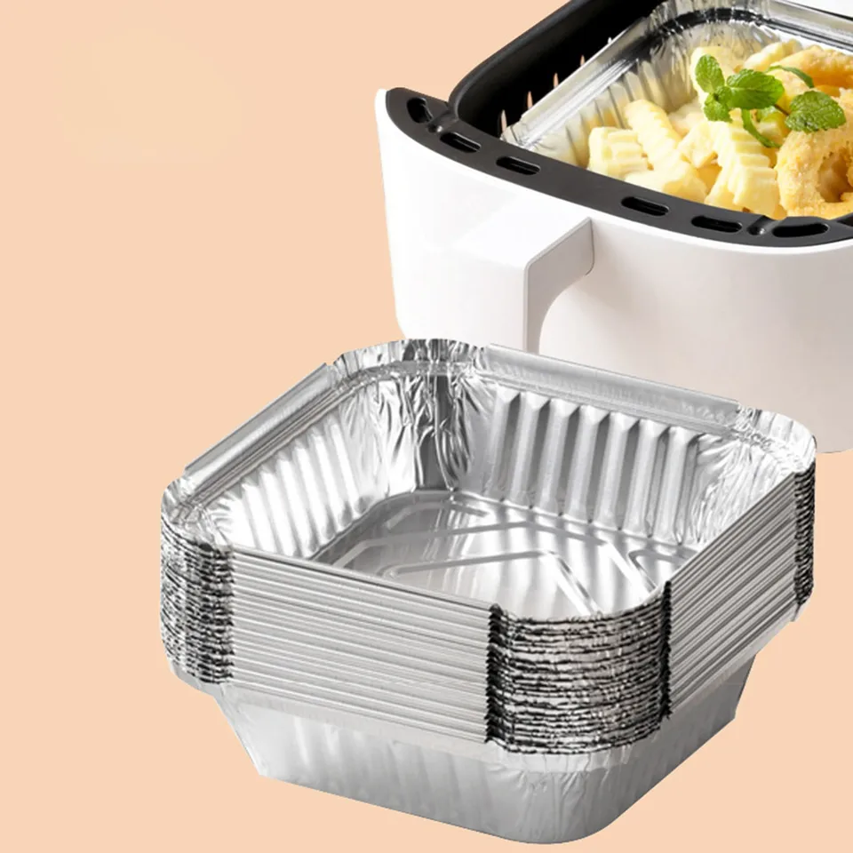 Lot De 20 Poêles Rectangulaires Aluminium Air Fryer 23x23x4cm - Idéales Pour Cuisson Et Barbecue