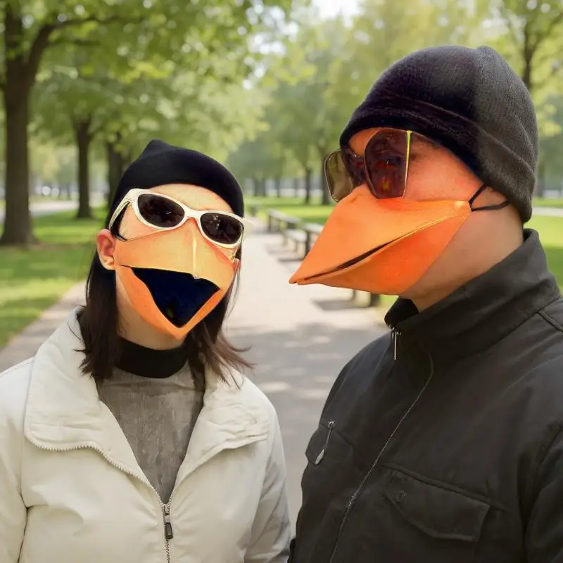 New 1/2Pcs Creative Movable Animal Mask Breathable 3D Duck Bill Face Mask & Yellow Frame Glasses Breathable Funny Party Set Gift
