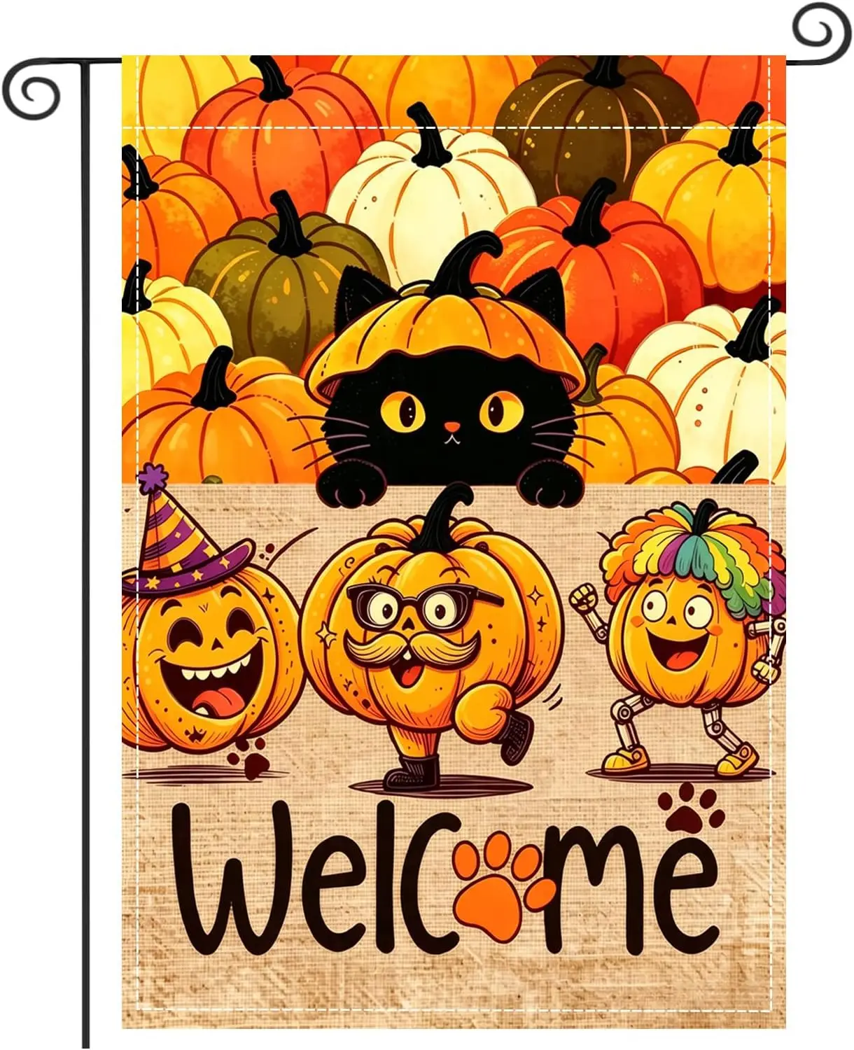 Black Cat Halloween Garden Flag 12×18 Inch Double Sided Yard Decor | Waterproof Burlap Pumpkin Fall Garden Flags for Outside