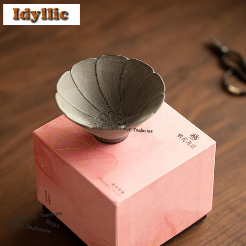 

70ml Old Rock Clay Purple Silver Bead Teacup Antique Tea Bowl Jug Tea-tasting Meditation Cup Chazhan Master Cups Drinkware Craft