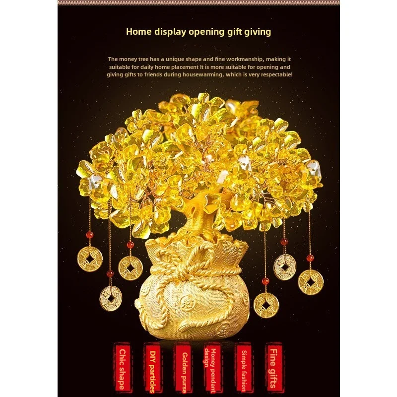 Natural Leaf Resin Money - Feng Shui And Prosperity Charm, Yellow Crystal Wealth Tree Home Wine Cabinet Decoration, Creative