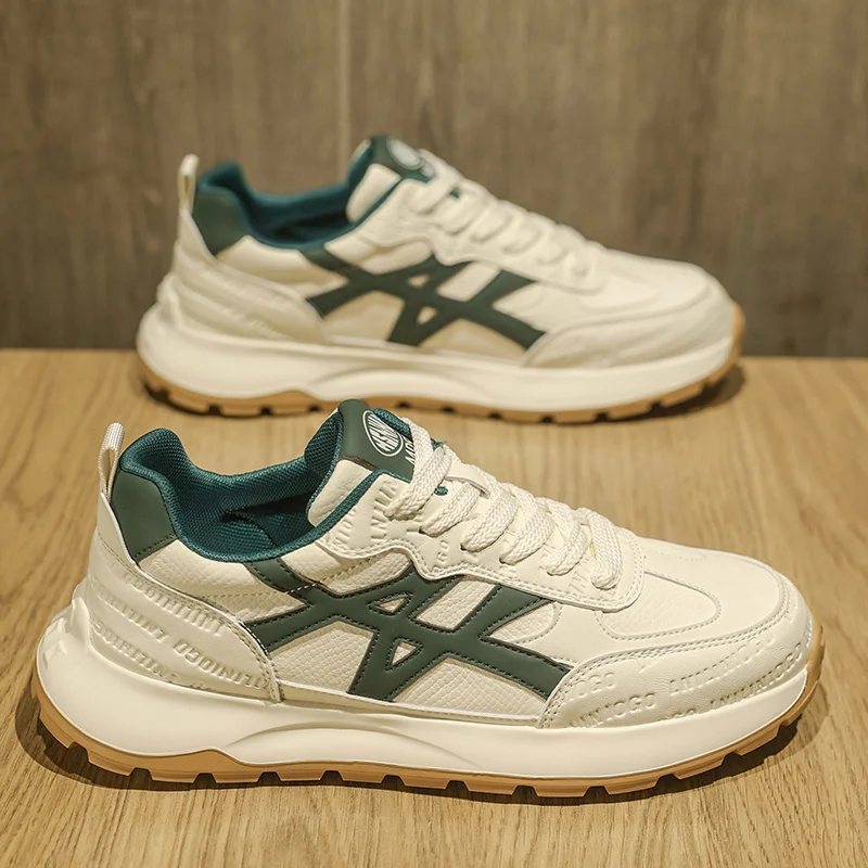  أحذية رياضية عصرية للرجال 2025 - أربطة على الطراز القديم، نعل مكتنز مع تعزيز الارتفاع، الجزء العلوي من الجلد، مسامي ومريح، متعدد الاستخدامات #1