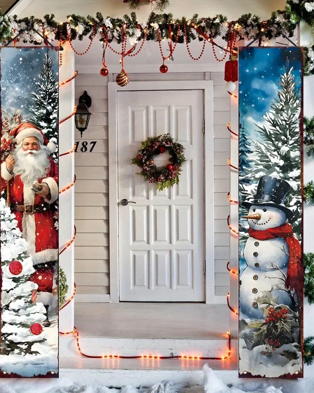 

Snowman Santa Claus Couplet New Year Christmas Decorations for Home Xmas Gifts Merry Christmas Hanging Door Banner