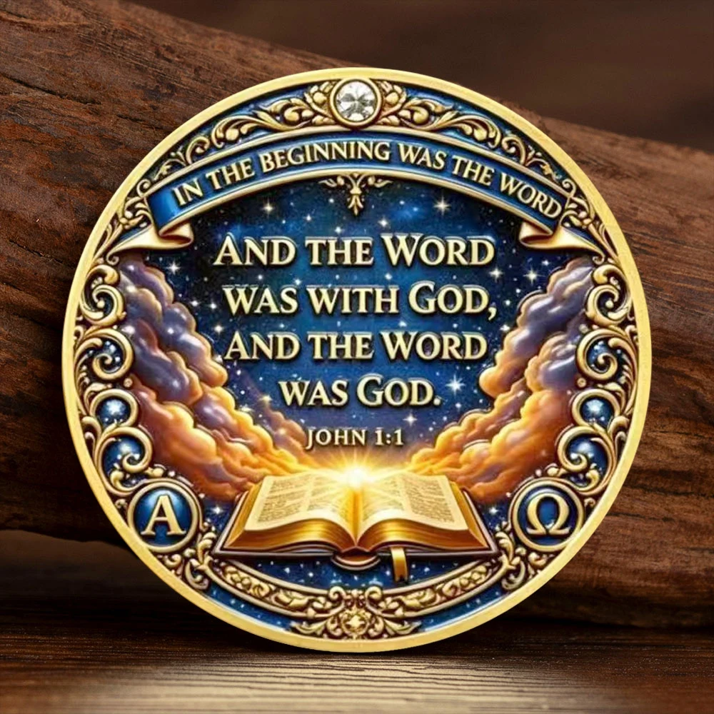 Holy Trinity Christian The Father Son Holy Spirit Commemorative Coin John 1:1 Bible Verse Gold Plated Collectible Coin