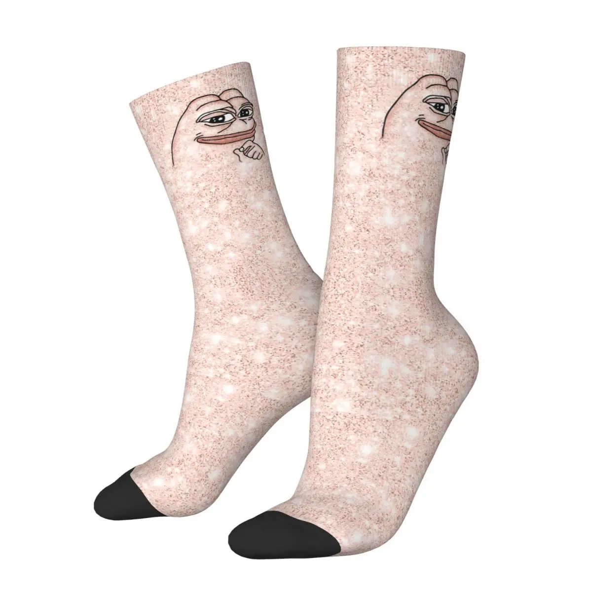 Rare Pink Swag Glitters Rose Gold Metal With Smug Face Pepe The Frog Unisex Winter Socks Running Happy Socks street style Crazy