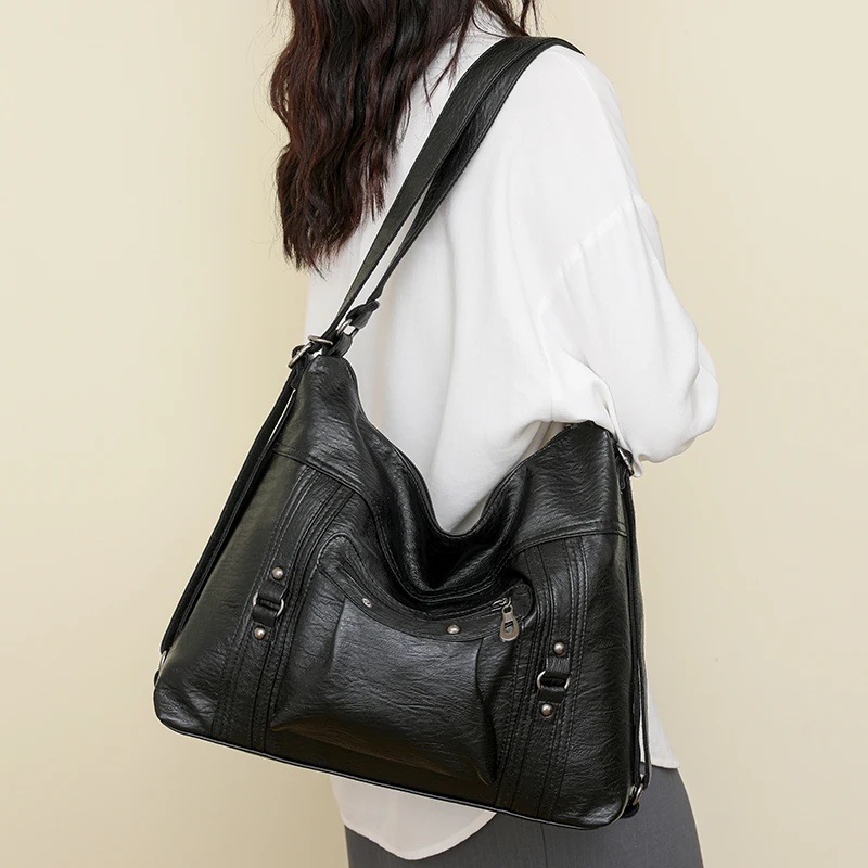Ladies' Synthetic Leather Shoulder Bag, Chic Crossbody Purse, Multi-Pocket Design, Durable Lightweight, Perfect for Work/Travel