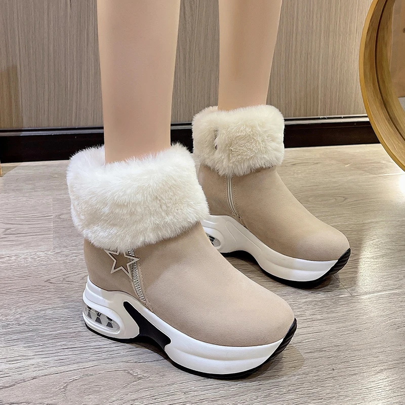 Women\'s boots Fashion winter new Uggs Work daily outdoor solid color ankle boots side zipper round head suede casual comfort