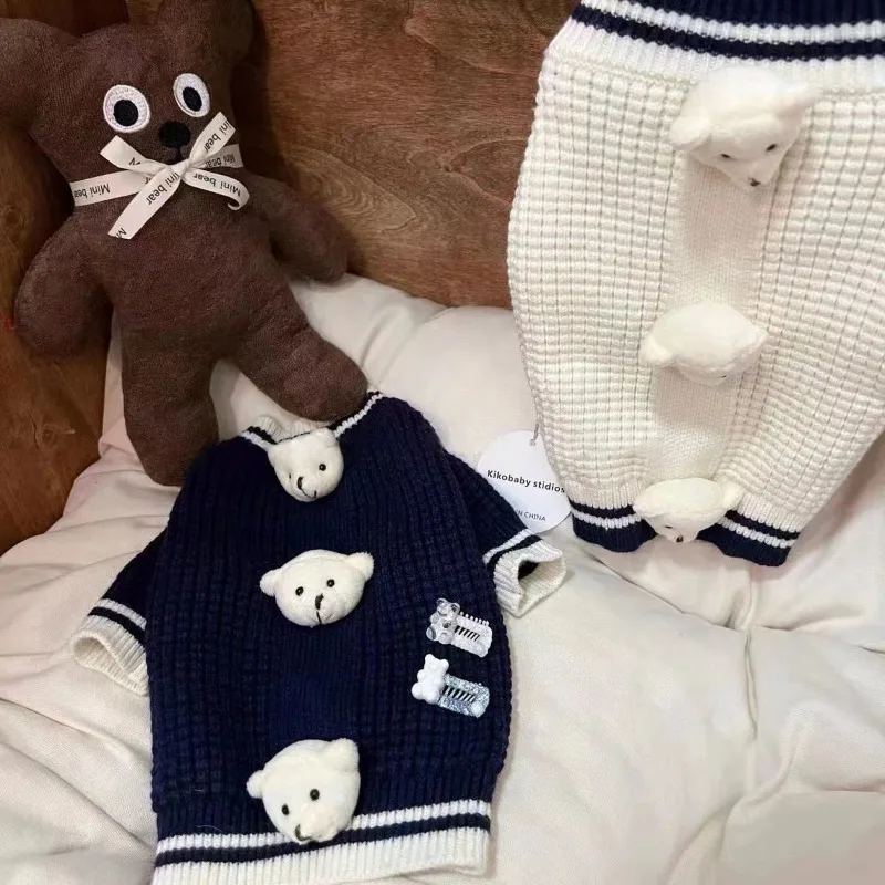 Fashion Pet White Black Sweater Puppy Bear Coat  Winter Ins Diamond Plaid Teddy Bear Knitted Sweater Teddy Small Dog Clothes