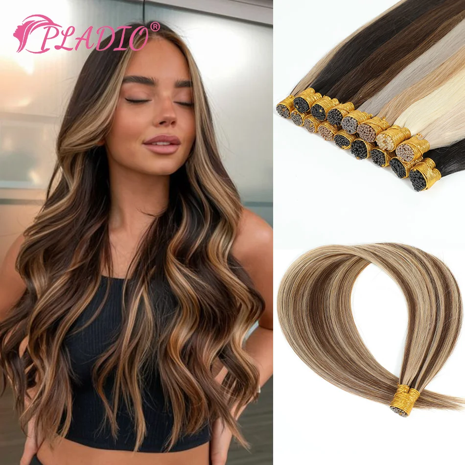 Extensions de cheveux lisses I Tip 100% naturels, vrais cheveux humains, Fusion kératine, Capsule de cheveux, couleur naturelle pour Salon