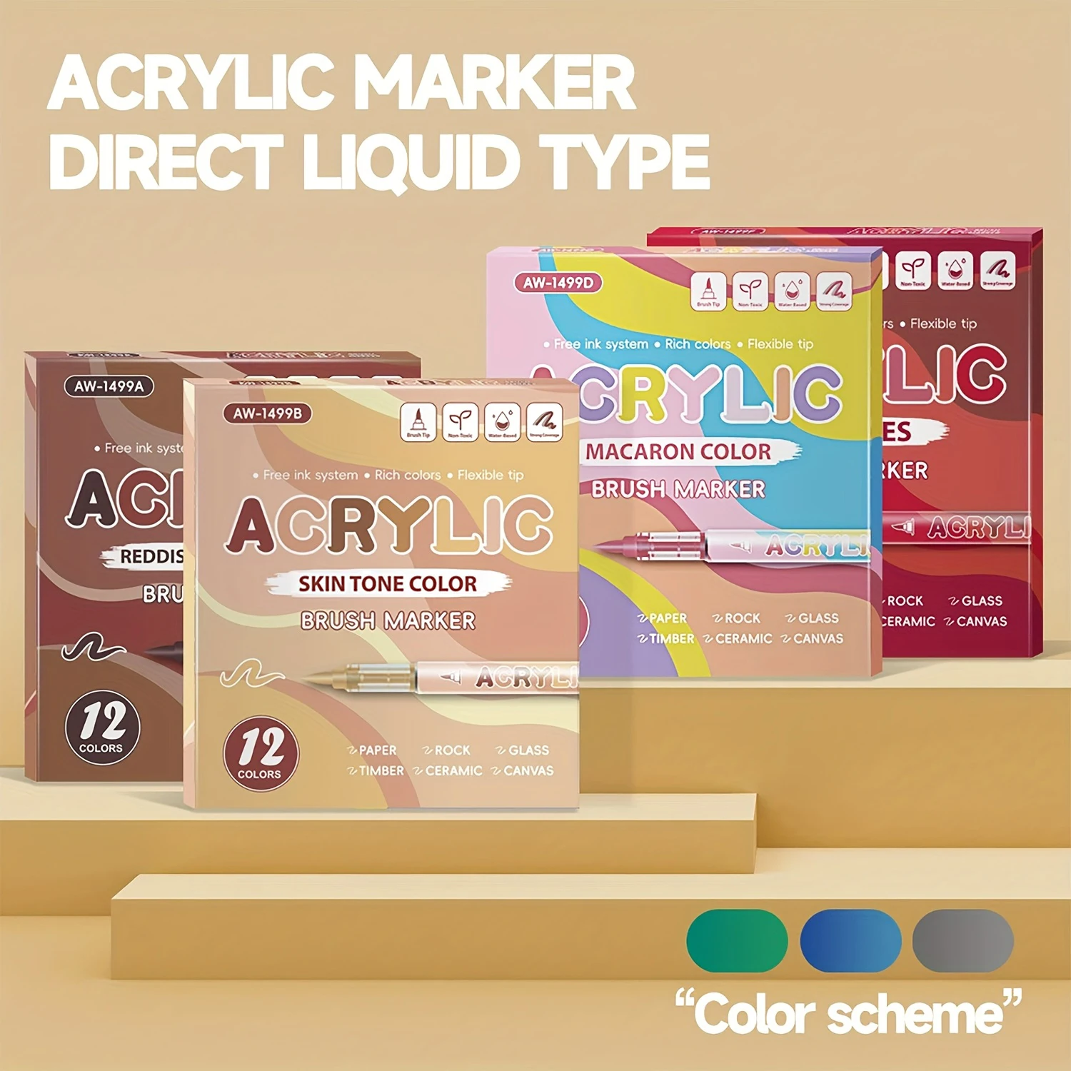 

Набор акриловых маркеров на водной основе, акриловые маркеры 12 цветов, маркеры с мягким наконечником, включая макароны, тон кожи, красный и красно-коричневый.