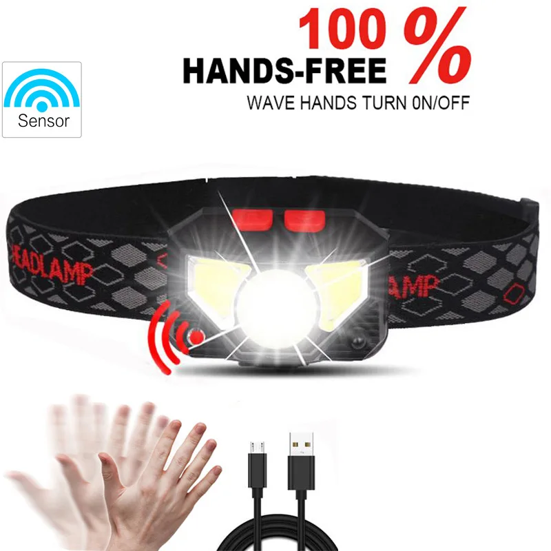 6 trybów czujnik ruchu XPE + COB latarka czołowa LED latarka USB akumulator wodoodporna lampa czołowa kempingowa Running reflektor wędkarski