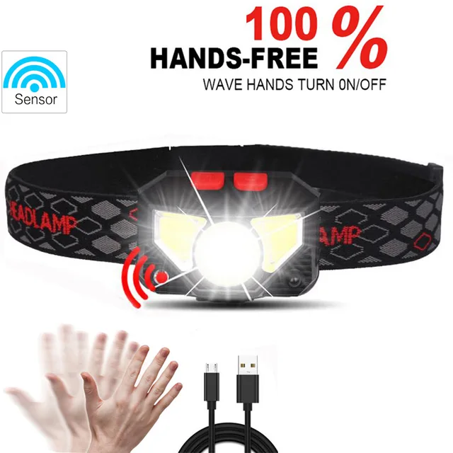6 trybów czujnik ruchu XPE + COB latarka czołowa LED latarka USB akumulator wodoodporna lampa czołowa kempingowa Running reflektor wędkarski