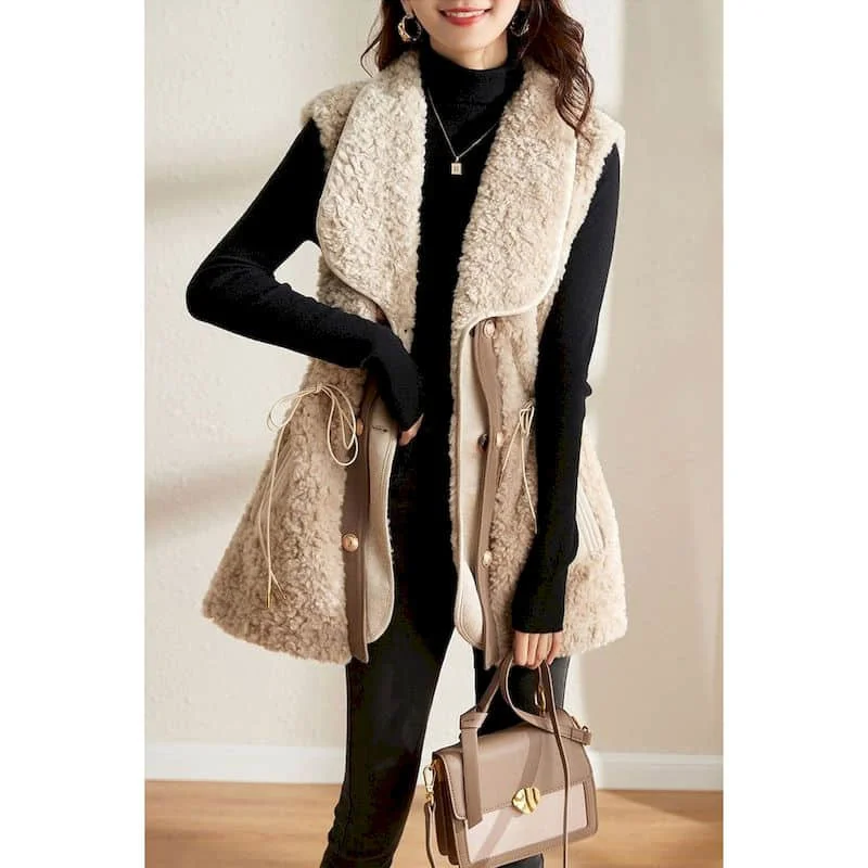 Plush Waistcoats for Women Lapel Mid-Length Fleece Vests Casual Sleeveless Cardigans Oversized Winter Jackets Loose Women Tops