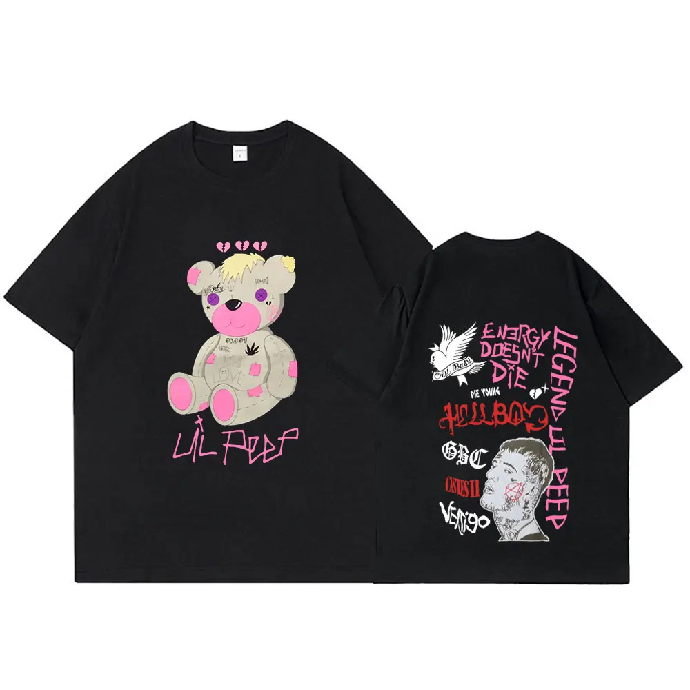 Rapper Lil Peep Bear CryBaby Hellboy T Shirt Men Women Fashion Hip Hop Short Sleeve T-shirt Oversized Cotton Tee Shirt Fans Gift