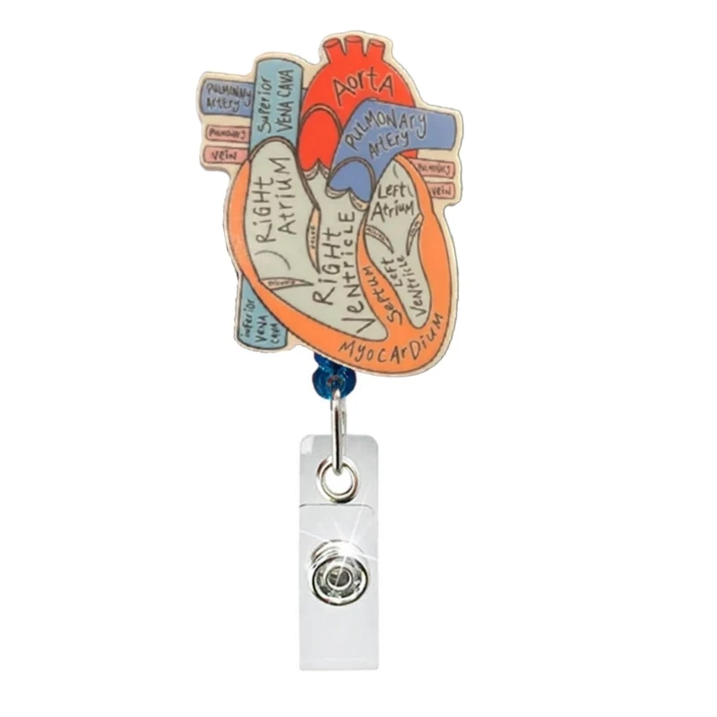 Telemetry Cardiology Nurse Badge Holder Anatomical Heart Badge Reel Retractable Telemetry Nurse Name Tags Card Holder Dropship