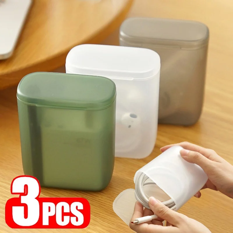 صندوق تخزين كابل بيانات سطح المكتب المحمول مقاوم للغبار مع غطاء صندوق شاحن الهاتف الخليوي صندوق حاوية سلك كابل شفاف للمكتب #1