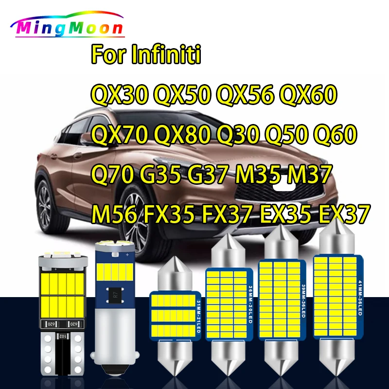 

For Infiniti QX30 QX50 QX56 QX60 QX70 QX80 Q30 Q50 Q60 Q70 G35 G37 M35 M37 M56 FX35 FX37 EX35 EX37 Interior LED Bulbs Light Kit