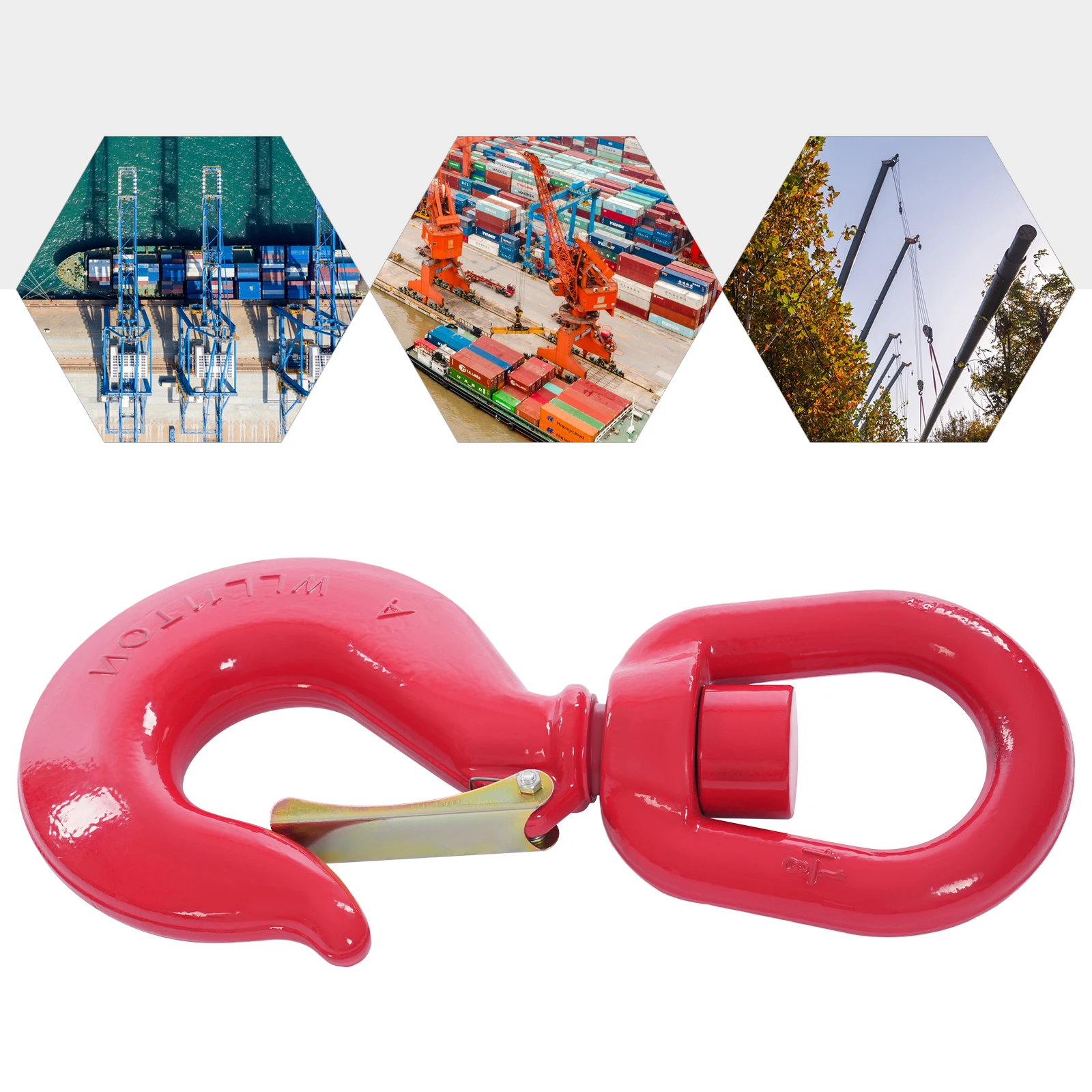 

High Visibility Red Swivel Lifting Hook, Ideal For Trailers Trucks Forklifts Construction Ports And Bridge Engineering Use