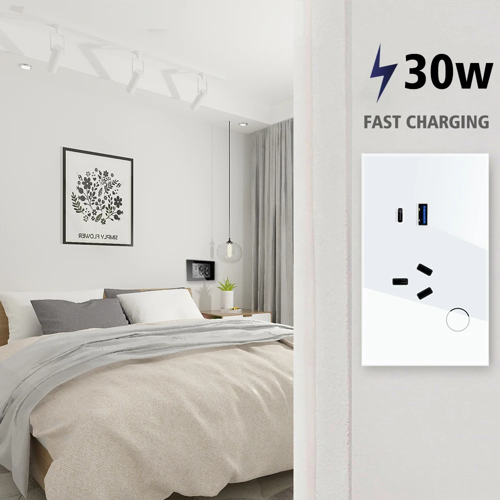 LiwoKit AU Tuya Wifi Wall Socket Smart WIFI Plug USB TYPE-C PD 30W Argentina Outlet Power Touch Remote by Alexa Google Home