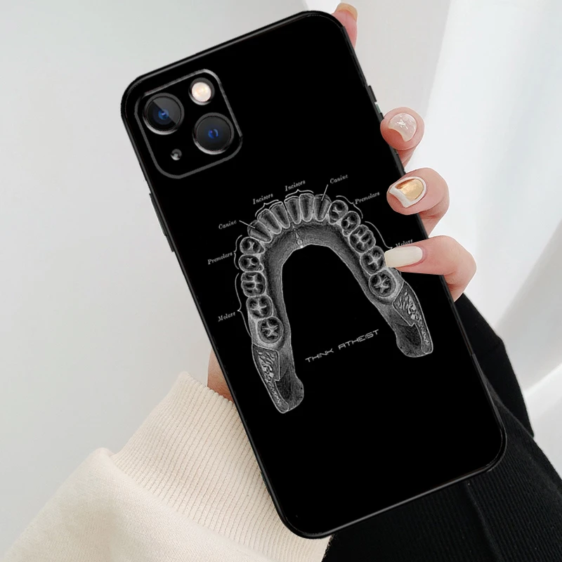 Dentist Tooth Pattern Phone Case For iPhone 13 14 15 16 Pro Max 11 12 XS XR X Plus Shockproof Bumper Soft Cover