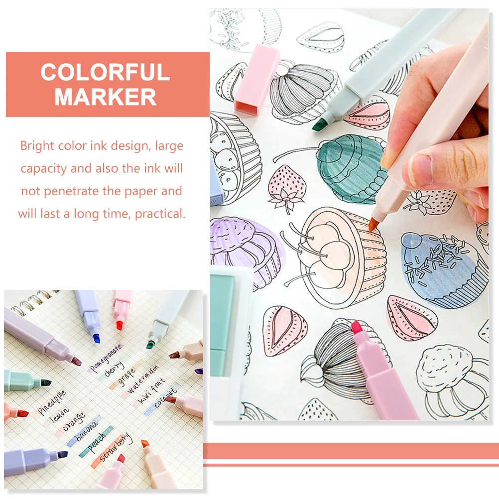 

6pcs Large Capacity Highlighter Pen Fluorescent Marker Smooth Quick Dry Bright Office School Art Drawing Noting Tool