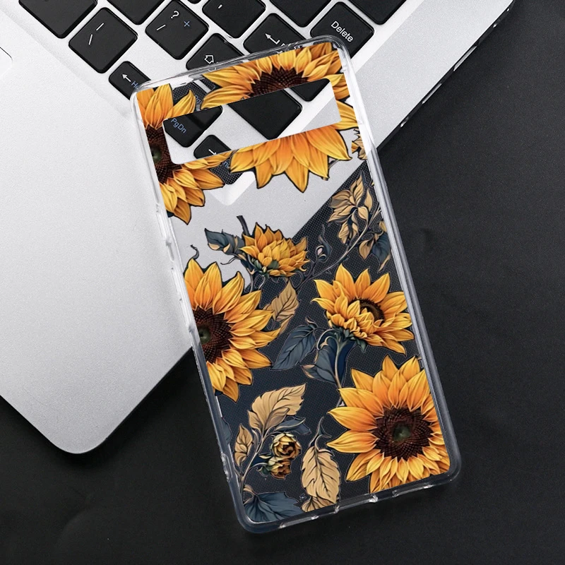 Fashion Sunflowers Pattern Phone Case For Google Pixel 8 Pro 9 Pro XL 8A 7 6A 5G Cute Purple Flower Clear Soft TPU Cover Fundas