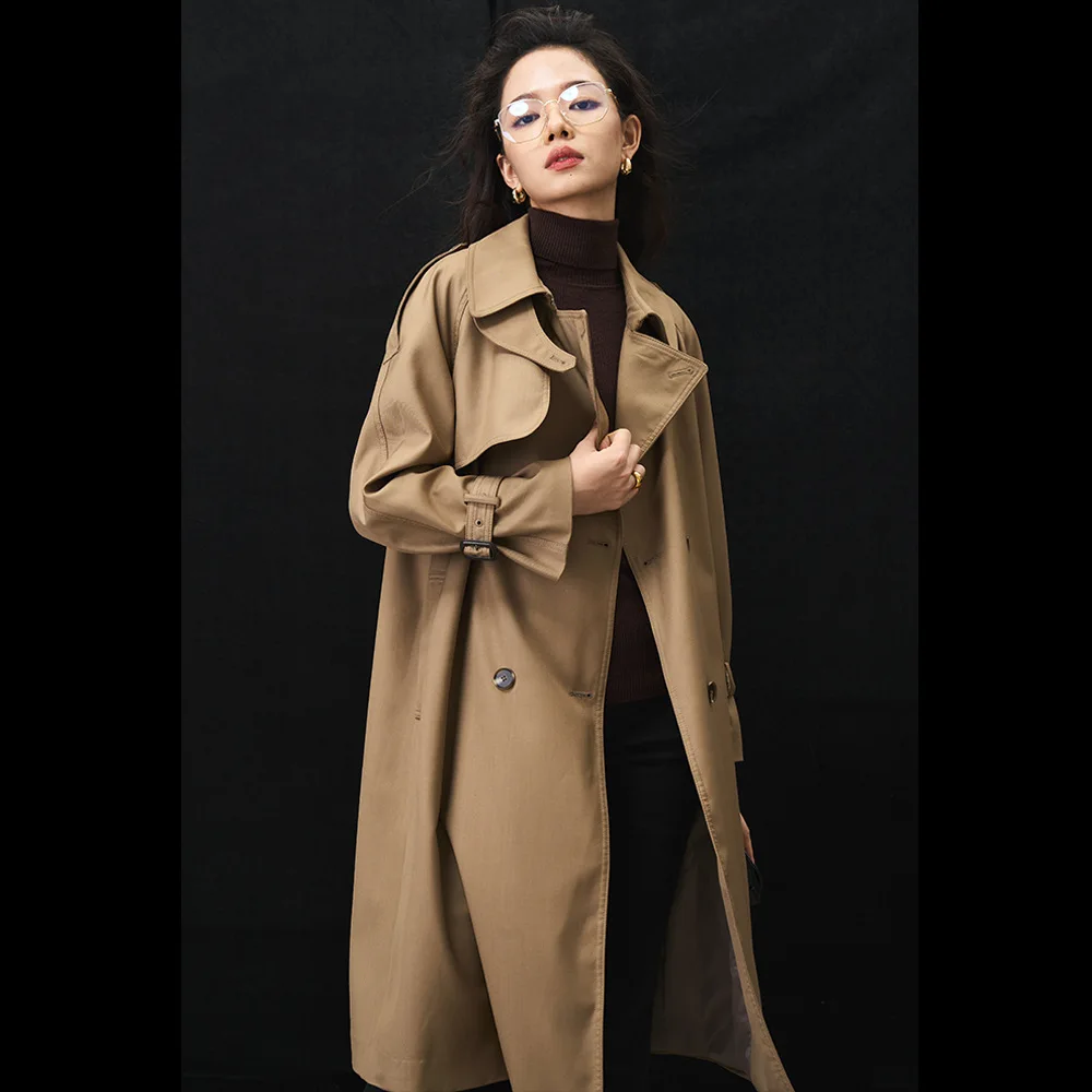 

2024 Spring Autumn Extra Long Flowy Oversized Casual Trench Coat for Women Belt Double Breasted Loose Korean Fashion