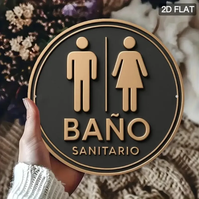 2D Flat Spanish Toilet Aluminum Wall Decor Ornament, Vintage 19.7in Round Plaque for Restaurant Cafe Fireplace