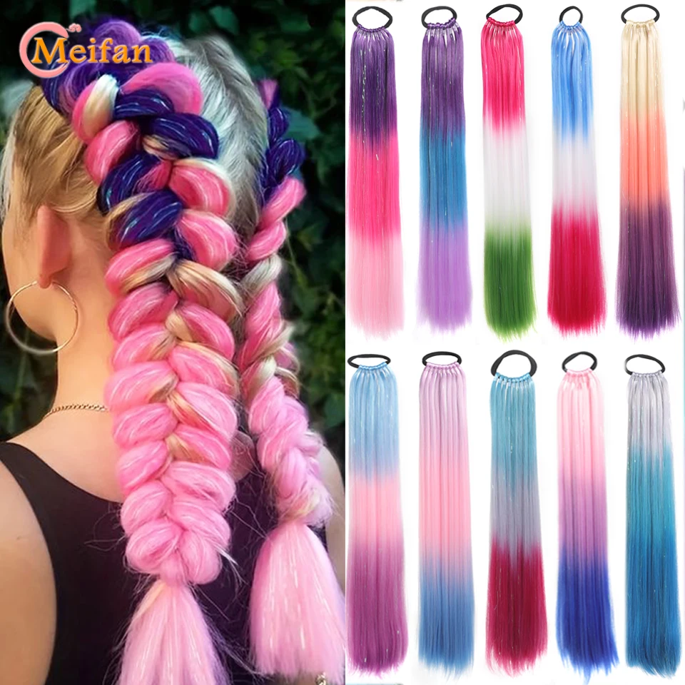 

MEIFAN Synthetic Long Straight Ombre Colored Ponytail Extension with Elastic Rubber Band DIY Ponytail Natural Fake Hairpiece