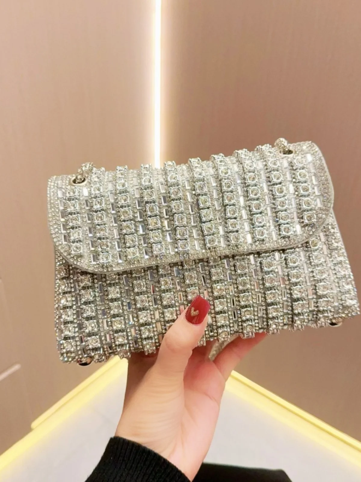 

Ele Evening Diamond Embedded Chain Bag High Quali Women's Crossbody Bag Sli Single oulder Sparkling Clutch