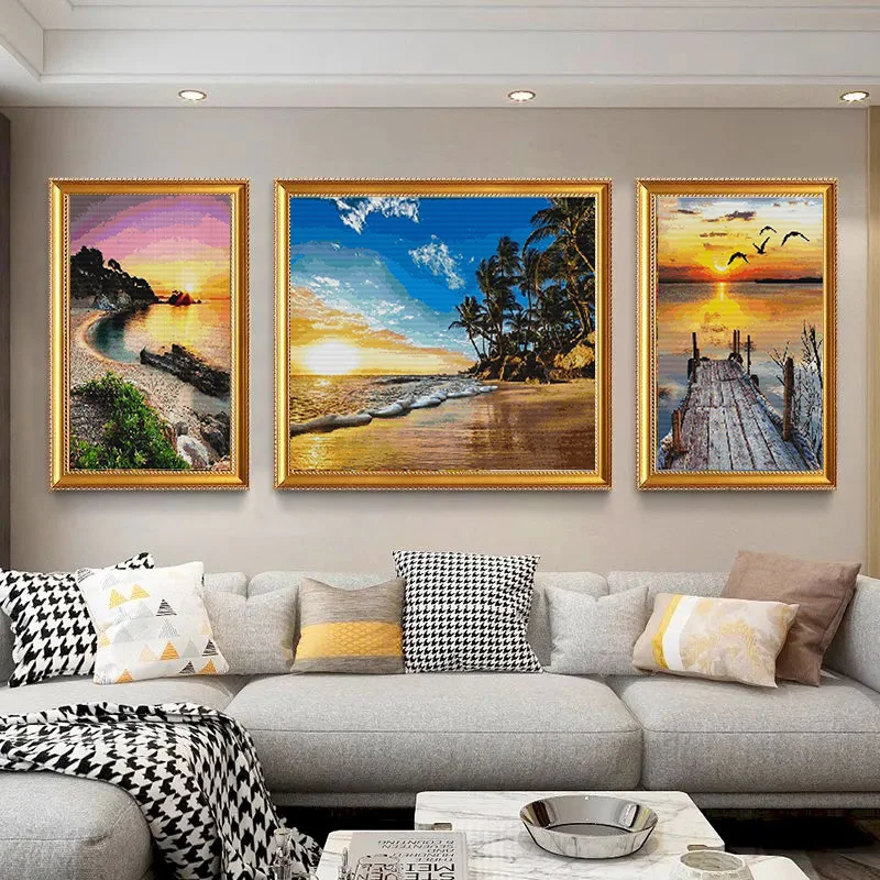 Diamond Painting Seaside Art 5D DIY Diamond Embroidery Mosaic Sunset Full Square Round Drill Landscape Home Decorations Gift