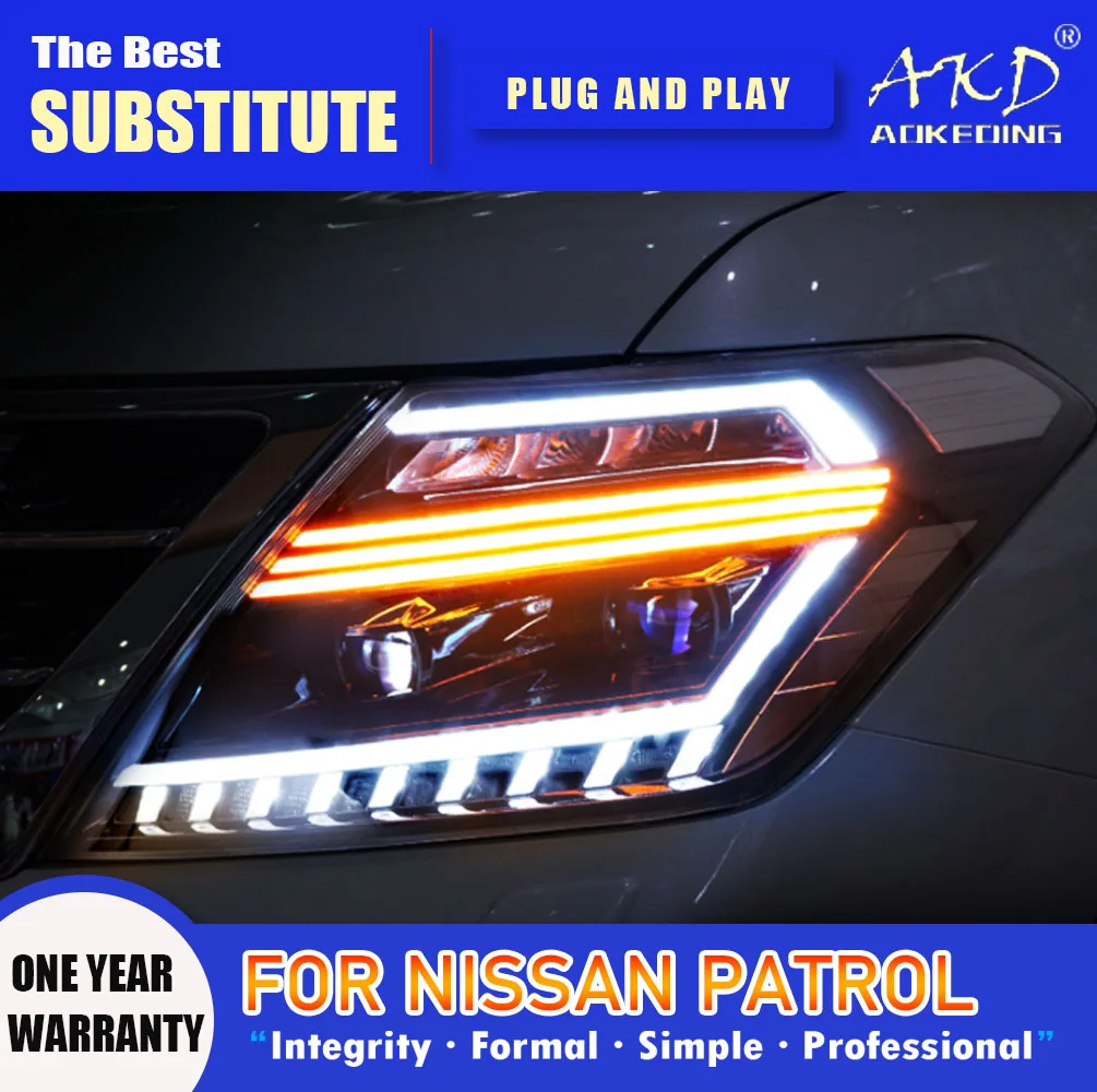 

AKD Head Lamp for Nissan Patrol LED Headlight 2013-2018 Headlights Y62 DRL Turn Signal High Beam Angel Eye Projector Lens