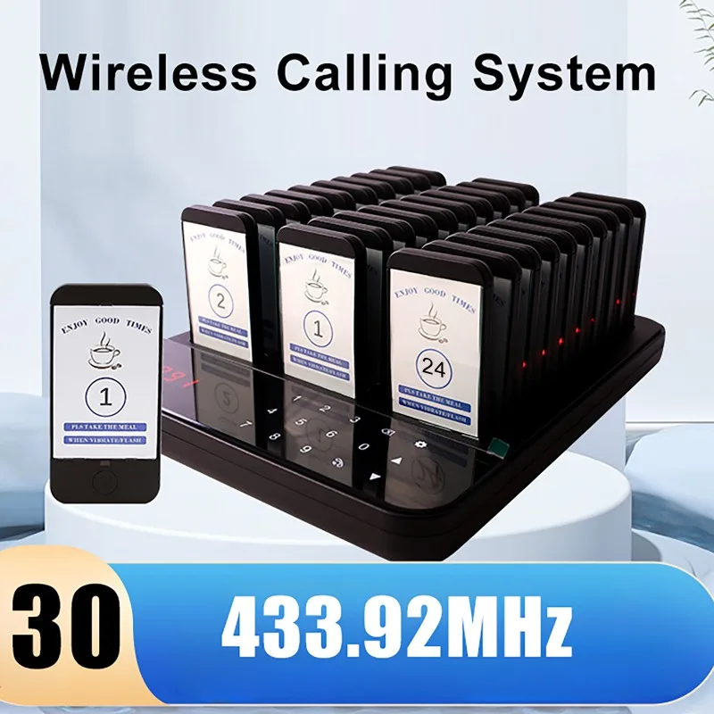 Wireless Restaurant Pager System 1 with 30 Meal Picker Set Queue Paging Calling System for Cafe Coffee Dessert Shop Food Truck