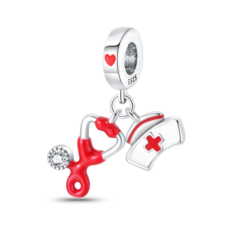 Hot 925 Sterling Silver Doctors Two Piece Set Charms Pendant Fit Original Bracelet DIY Women Exquisite Anniversary Jewelry Gifts