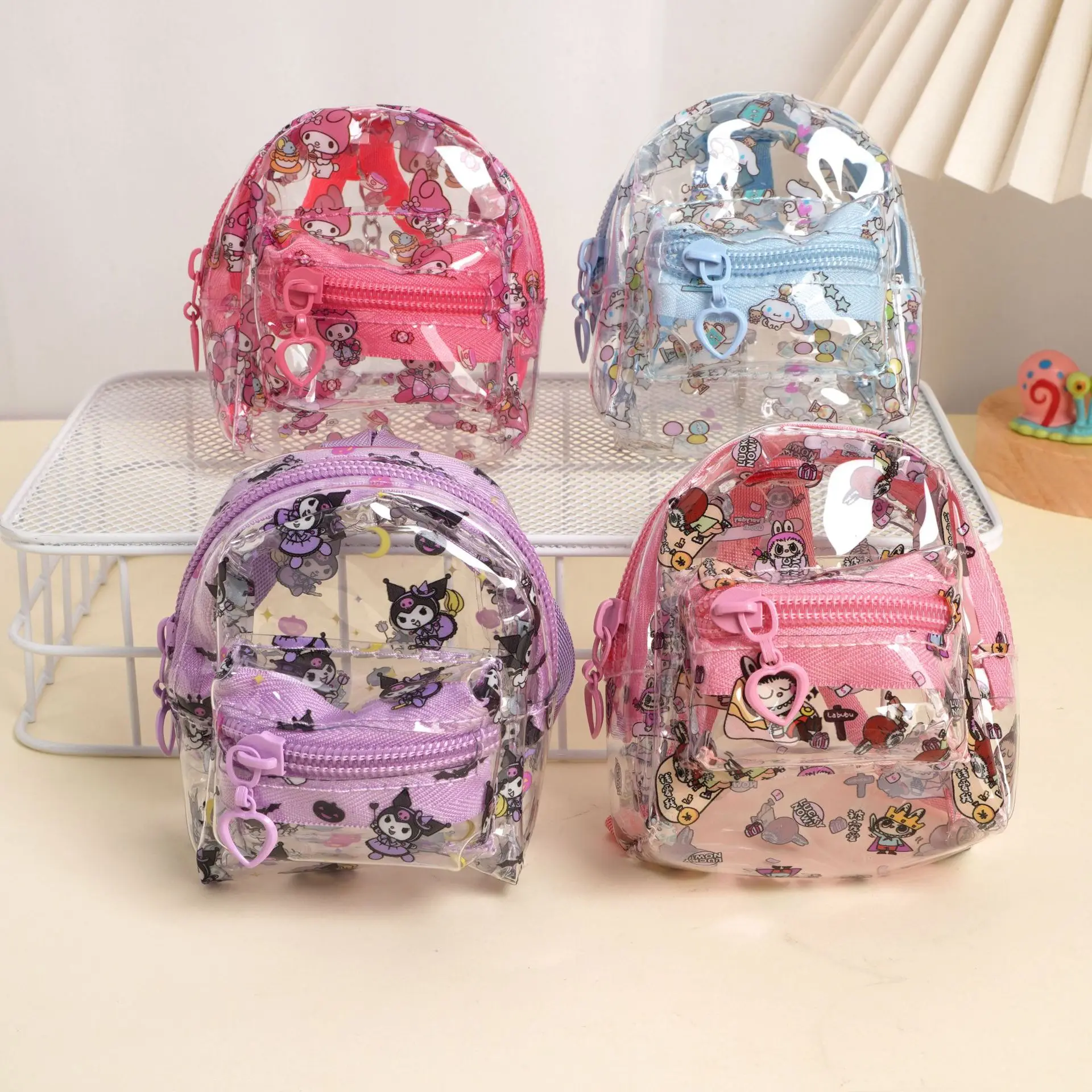 

Korean-Style Cute Cartoon Mini Crossbody Bag: Portable Mini Backpack-Style Coin Purse with Key Chain and Earphone Storage Pocket