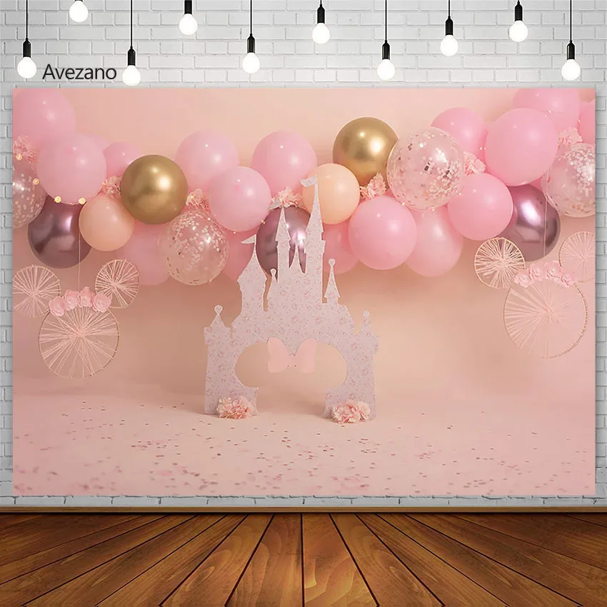 Princess Birthday Backdrop Pink Balloon Castle Smash Cake Girl Party Backgrounds for Photography Studio Photophones for Photos