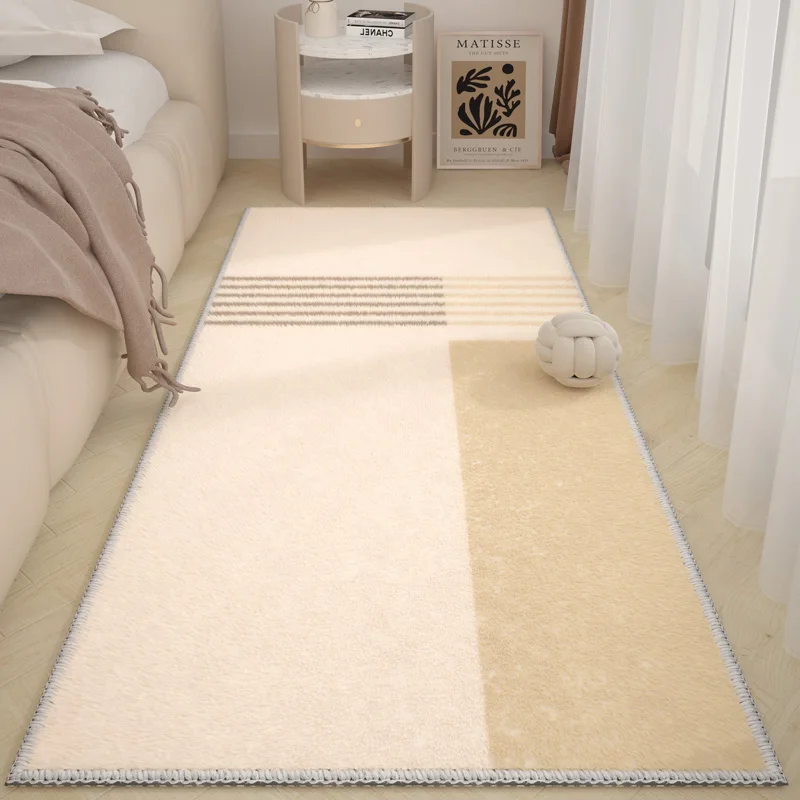 Japanese Log Style Strip Carpet Bedroom Living Room Home Fluffy Soft Cream Style Carpets Highend Light Luxury Sofa Anti Slip Rug