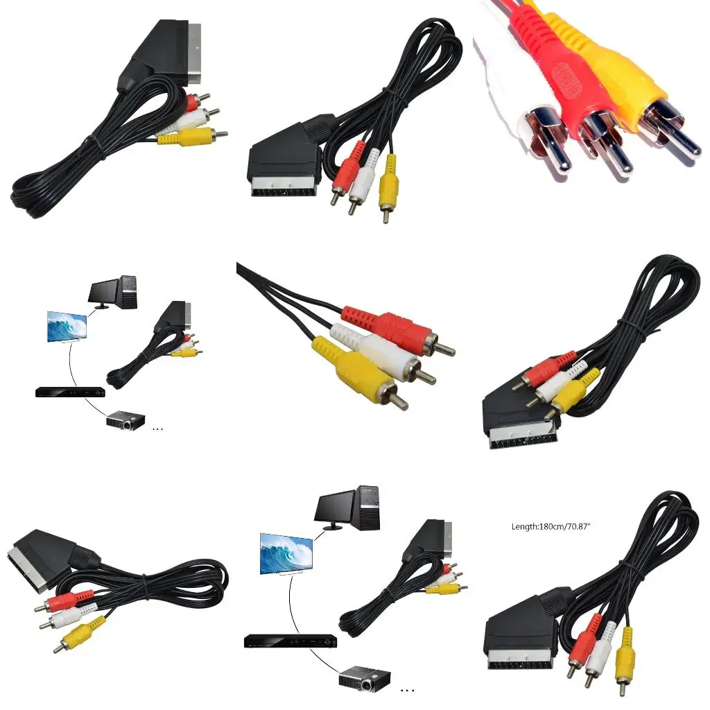1.8m AV SCART Audio Video Cable TV Lead For NES For NES RGB SCART Cable Plug Brand New RCA Video Cable For NES For FC