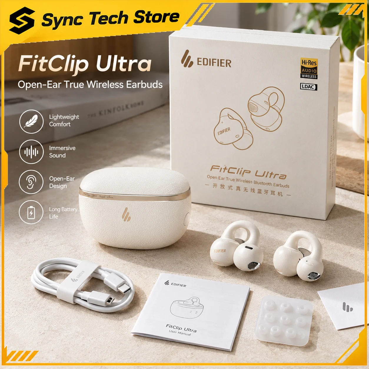 New Edifier FitClip Ultra AI Ear Clip Bluetooth Headphones Open Ear Sport Wireless Earphones IP56 Waterproof 36H Playtime
